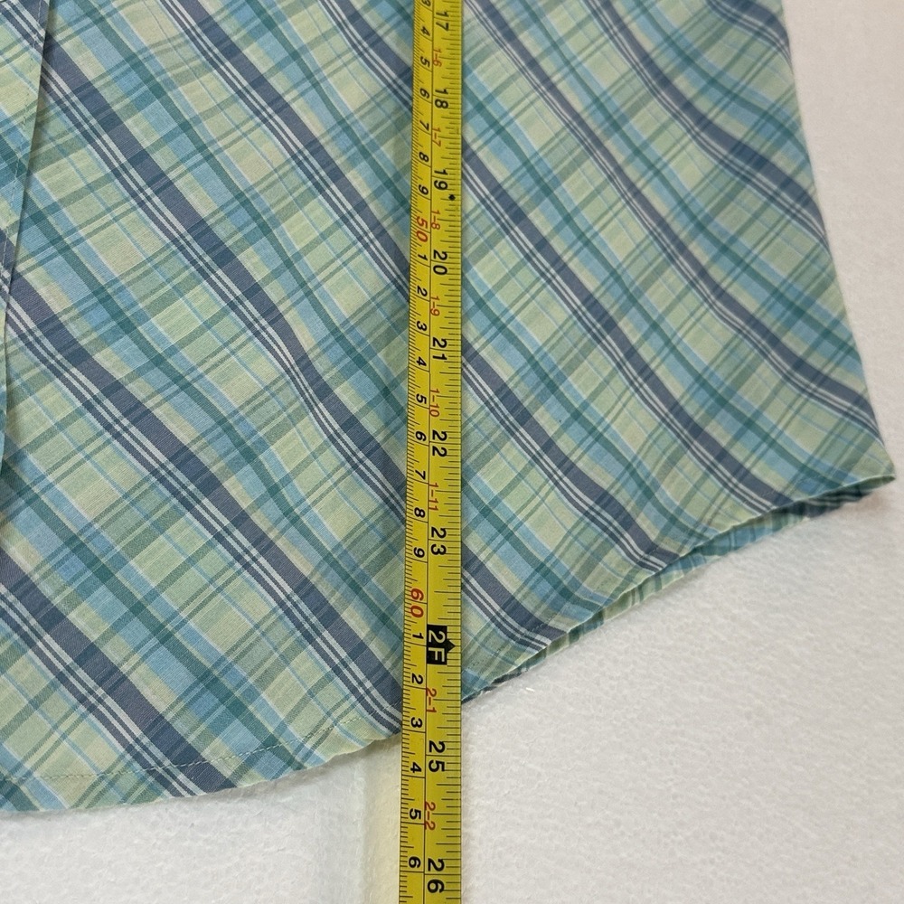 Van Heusen Women Blue Green Plaid Button Up Collared Short Sleeve Blouse Size M - Picture 6 of 6